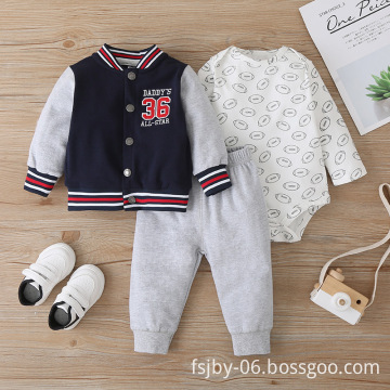 New fashion 3-piece baby jacket knit baby romper casual and handsome baby suit for boys